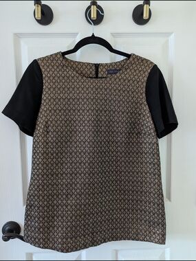 Marks & Spencer Metallic Patterned Short Sleeve Blouse with Black Sleeves